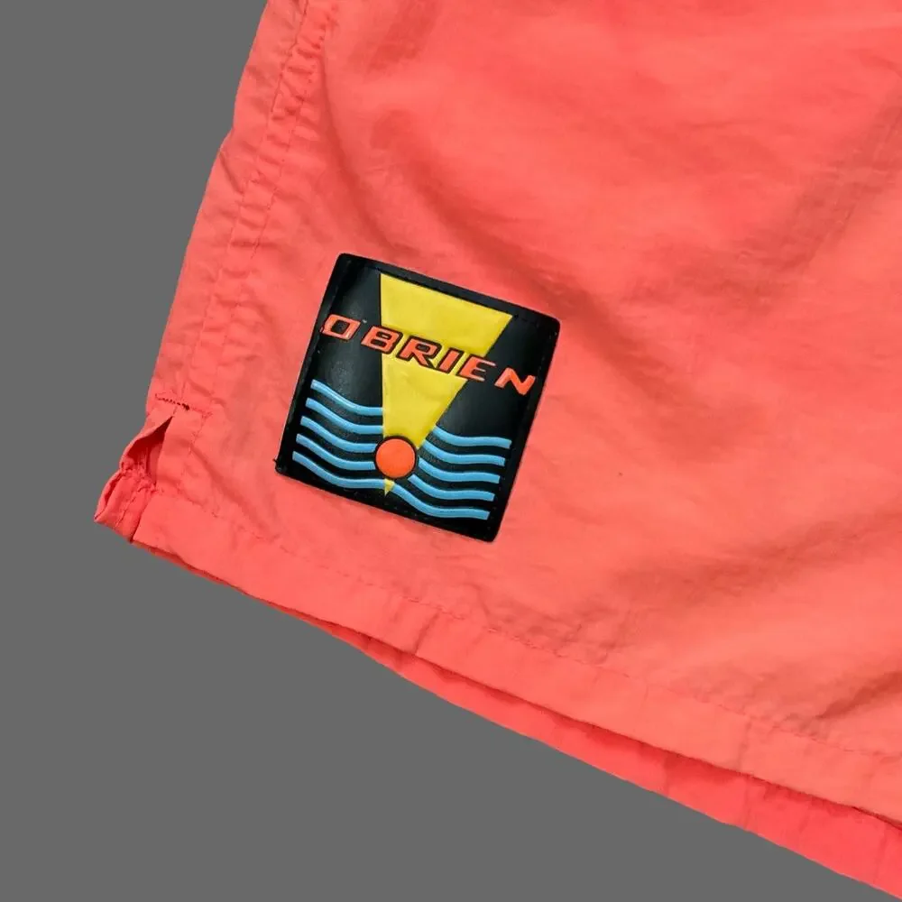O’Brien VTG 80s 90s Neon Pink Orange Swim Trunks Size 39